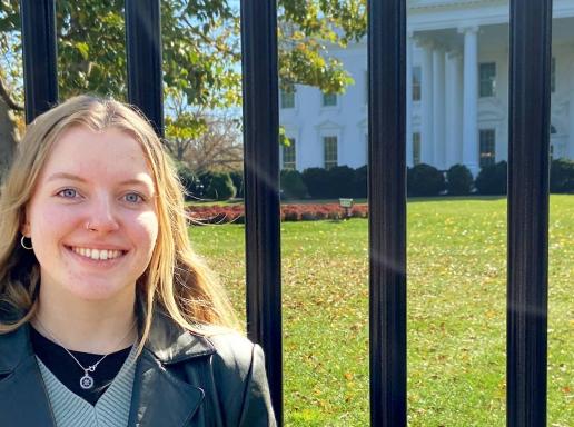 Gabrielle Walczak '24 posed in from of White House