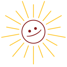 Illustration of sun with smiley face in center